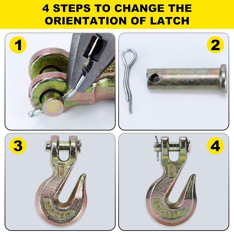 Htata Prep G70 3/8 Chain Hook Heavy Duty Clevis Grab Hook for 3/8 Inch Grade 70 Chain - for Trailer Truck Transport Yellow Chromate Finish (4Pack) - Image 4